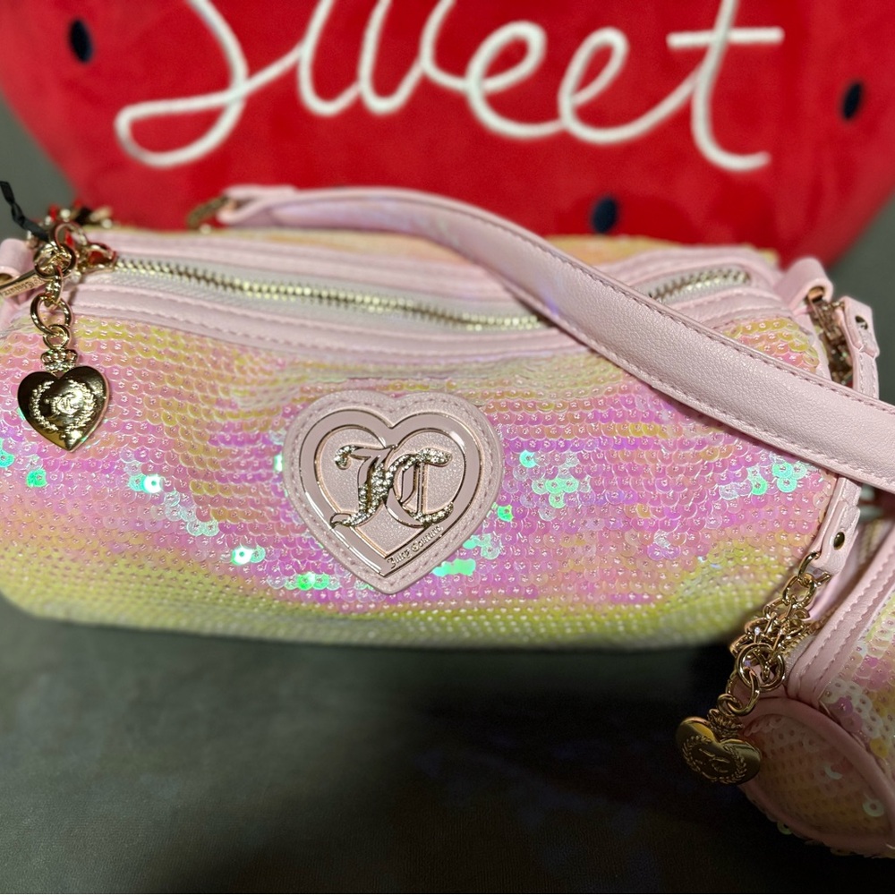 Juicy Couture Pink Sequin Heart Crossbody Bag